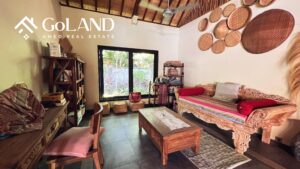 View of living room from beachfront villa for sale in Amed Bali